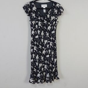 VTG Evan Picone V-neck Fitted Short Ruffle Sleeves Aline Floral Midi Dress 10